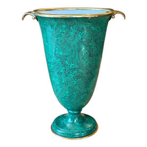 I960's Monumental Faux Malachite Enamel Urn After Fornasetti