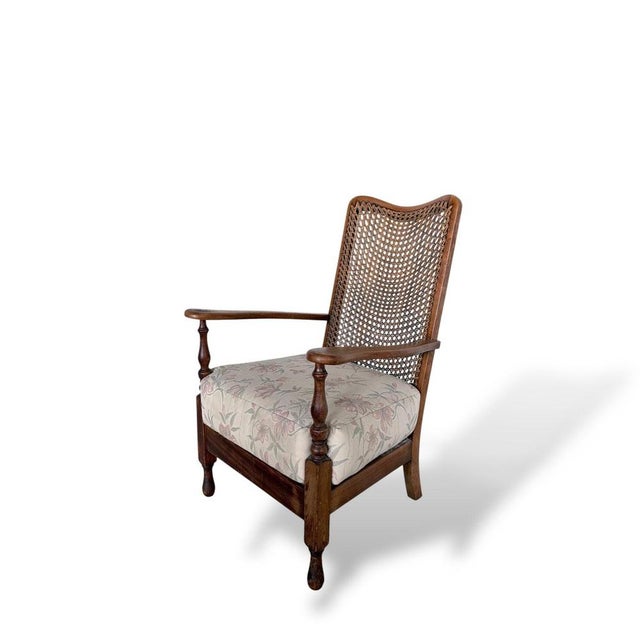 Vintage Upholstered Wicker Armchair For Sale - Image 4 of 10