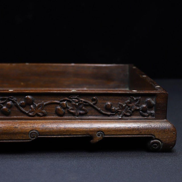 Wooden Tea Tray With Mother-of-Pearl Floral and Bird Inlay For Sale - Image 10 of 10