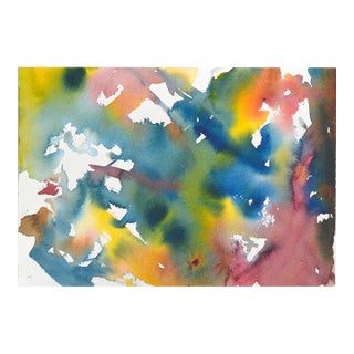 Yellow and Pink Abstract Watercolor, Signed, 1980s Expressionism by Les Anderson For Sale