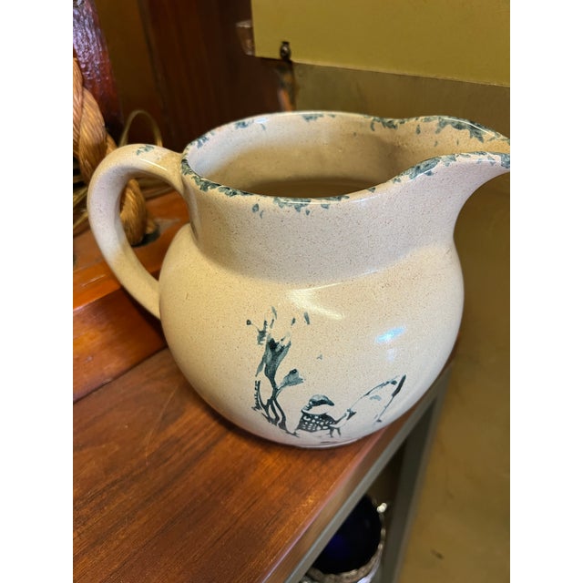 Vintage Bybee Pottery Pitcher With Boy Fishing For Sale - Image 4 of 7
