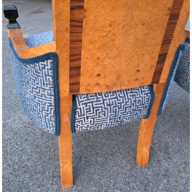 Mid 20th Century Pair of Vintage Art Deco Style Burl Right/Left High Back Chairs For Sale - Image 5 of 14