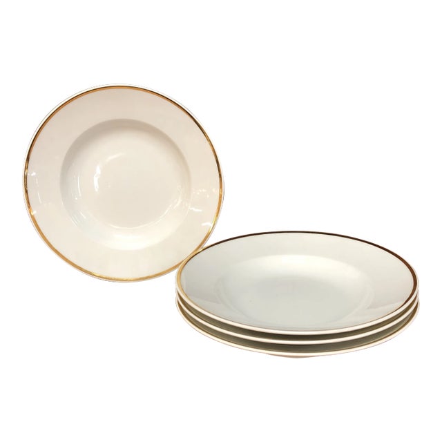 Early 20th Century Italian Gilt Rim Salad Soup Bowls Ginori - Set of 4 For Sale
