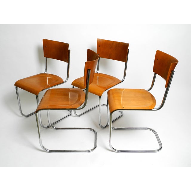 Mid-Century Modern Bauhaus Tubular Steel Chairs by Mart Stam for Robert Slezak Czech, 1930s, Set of 4 For Sale - Image 3 of 18