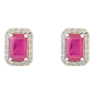 VRJewels Handmade 1.17 Ct Natural Red Ruby & Diamond Studs in 18k Gold- A Pair For Sale