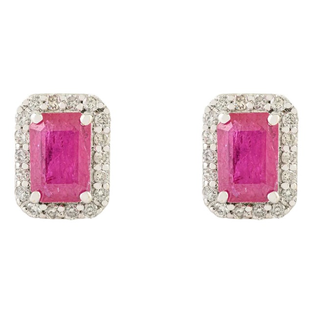VRJewels Handmade 1.17 Ct Natural Red Ruby & Diamond Studs in 18k Gold- A Pair For Sale