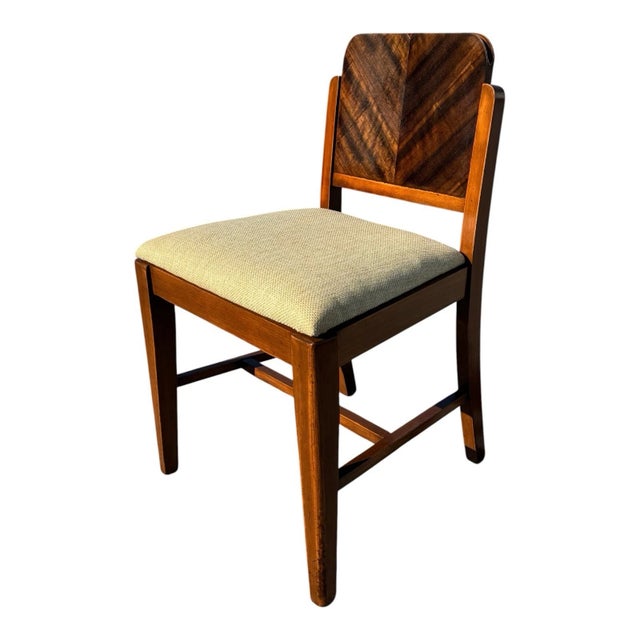 Beautiful bookmatched walnut veneer backre1930s Art Deco Walnut French Vanity Chair Newly Upholsteredst with solid wood...