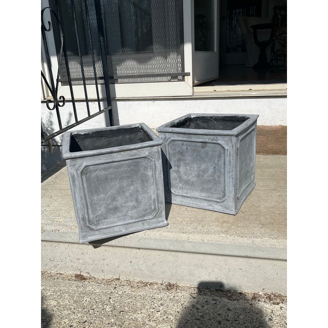 Metal 1990s Pair Tin Lined Garden Planters For Sale - Image 7 of 9