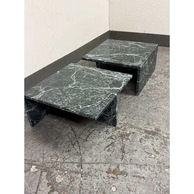 Italian Marble Waterfall Edge Square Side Tables, Pair For Sale - Image 10 of 12