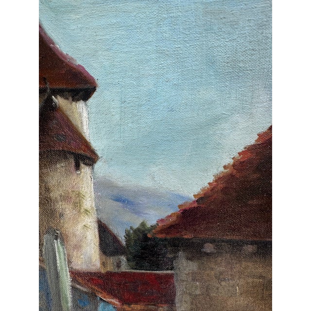 Textile Vintage 1970's Oil Painting French Village For Sale - Image 7 of 9