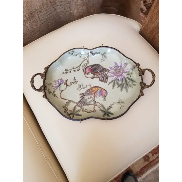 Bronze 1990s Bronze Mounted Porcelain Tray With Birds For Sale - Image 8 of 10