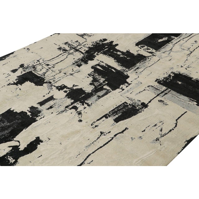 Rug & Kilim’s Abstract Rug in Ivory With Black and Ice Blue Patterns For Sale In New York - Image 6 of 7