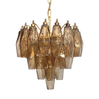 Smoked Poliedri Murano Glass Chandelier by Carlo Scarpa, 1990s For Sale