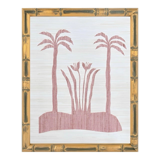 Bamboo Framed Blush Botanical Palm Collage I For Sale