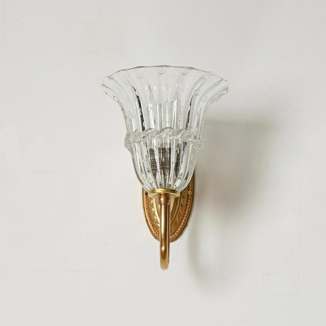 Metal Large Murano Glass and Brass Flower Sconces from Barovier, Italy, 1950s, Set of 2 For Sale - Image 7 of 13
