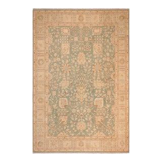 1990s 1990s Transitional Sun Faded Green/Tan Hand Knotted Wool Rug For Sale