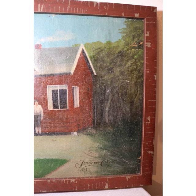 19th Century Antique 19th Century Johannes Olsen Folk Art Town School Figural Oil Painting For Sale - Image 5 of 12
