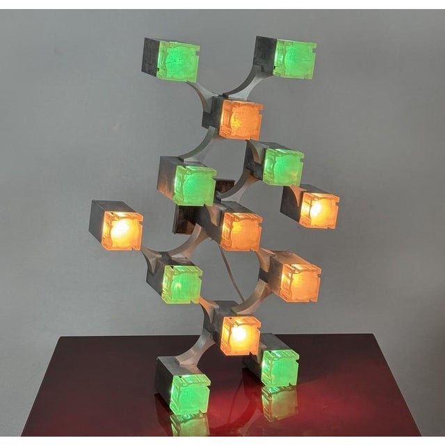 Very rare Sciolari Cubic 13 Lights Design 1970's Suspension Lamp. All-steel structure acrylic glass diffusers. Some signs...