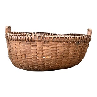 Vintage Woven Rattan Shaker Basket With Handles For Sale