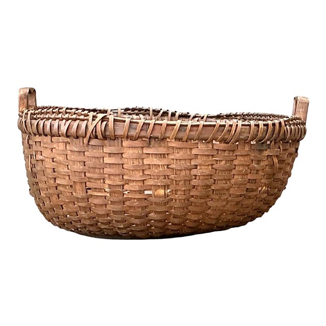 Vintage Woven Rattan Shaker Basket With Handles For Sale