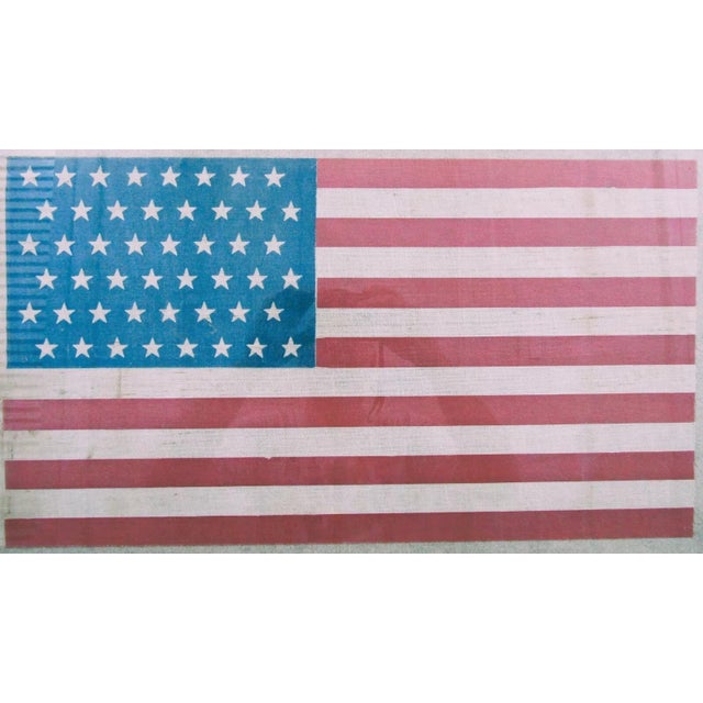 Gallery Framed Authentic Antique 1908-1912 US 48 Staggered Star Flag on Gauze Flag Size 22" x 12" This flag is gallery...