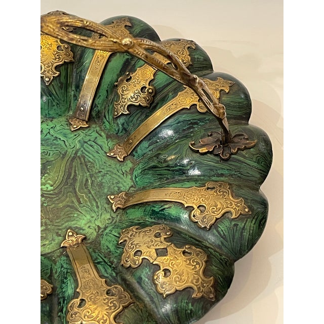 Papier Mache Basket, Faux Malachite & Brass by Alsager & Neville , c.1870 For Sale In West Palm - Image 6 of 12