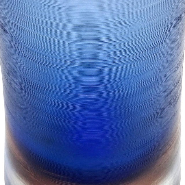 Mid-Century Modern Venini Murano Signed Sommerso Blue Inciso Carved Technique Vintage Italian Art Glass Flower Vase For Sale - Image 3 of 8