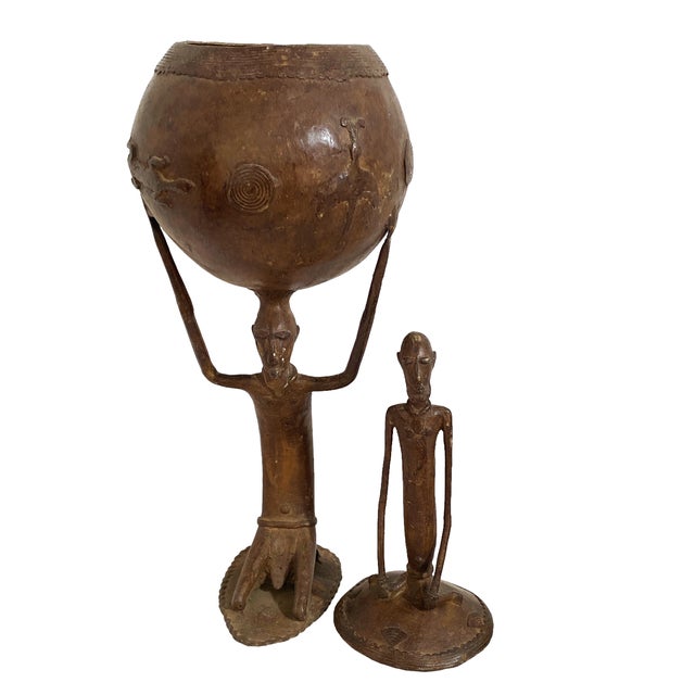 Bronze Vintage Lg African Dogon Mali Ceremonial Bronze Bowl 27.25" H For Sale - Image 8 of 12