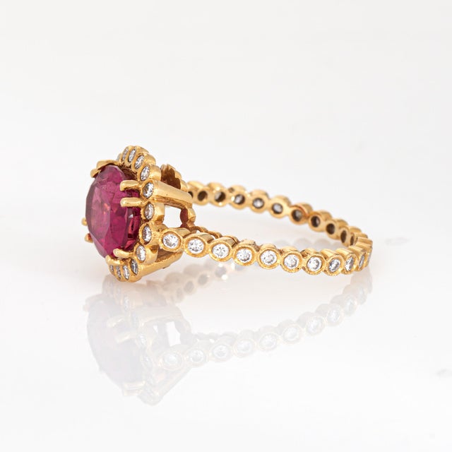 Pink Tourmaline Diamond Ring Sz 7 Estate 18k Yellow Gold Oval Cut Jewelry For Sale - Image 4 of 6