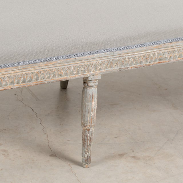 19th Century Swedish Gustavian Original Blue Gray Painted Pine Bench For Sale - Image 14 of 18