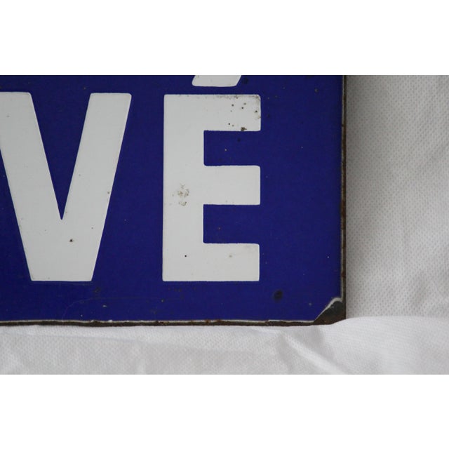 Mid-Century Modern Blue and White Enamel Metal Traffic Sign, 1950s For Sale - Image 3 of 17