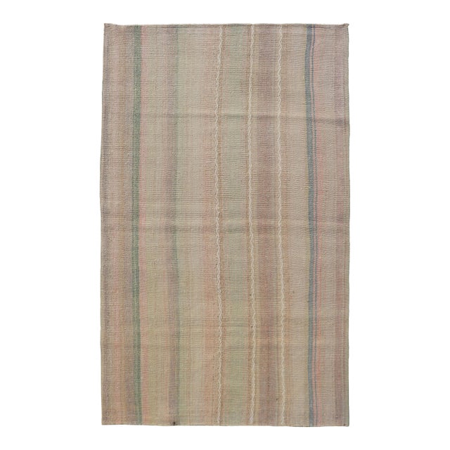 Vintage Turkish Kilim With Soft Pastel Stripes in Sage, Sand, Blush, and Sky For Sale