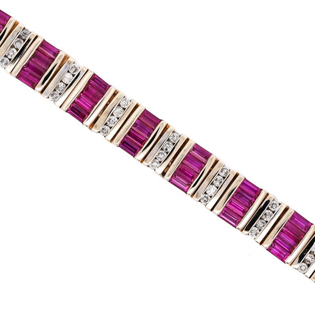 2020s 6 Carat Baguette-Cut Ruby & Diamond 14k Gold Link Bracelet For Sale - Image 5 of 9