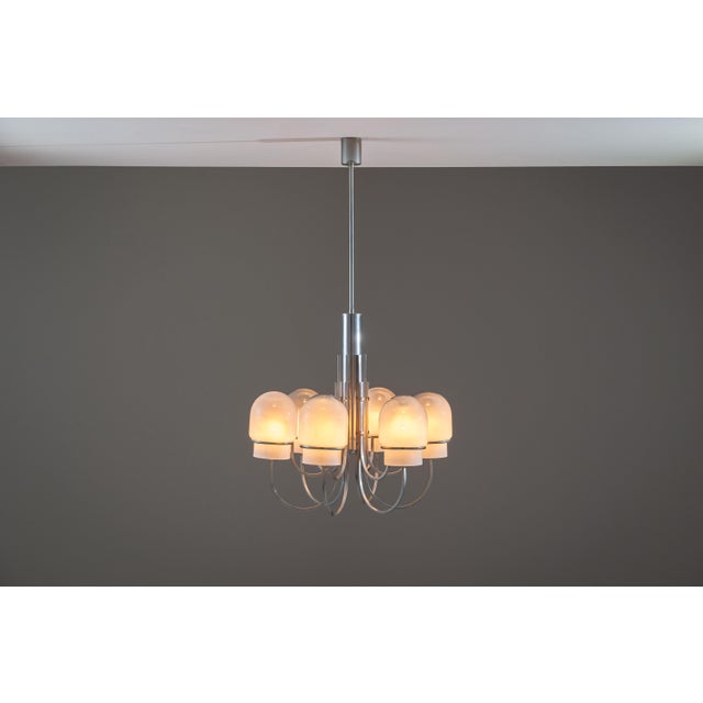 Gaetano Sciolari Vintage Chandelier with Six Misty Glass Shades by Gaetano Sciolari, 1960s For Sale - Image 4 of 18
