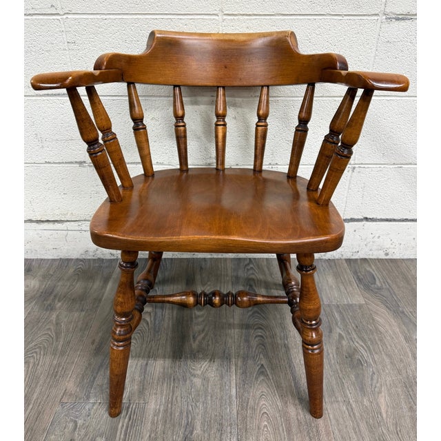 VTG Sprague & Carleton Colonial Revival Solid Maple Barrel Back Captain Chairs For Sale - Image 4 of 15