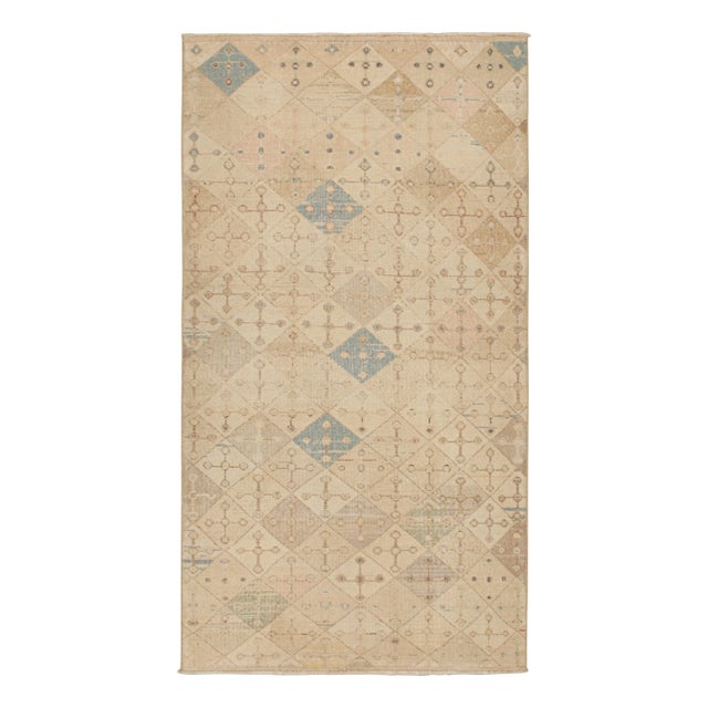 Beige 1960s Vintage Zeki Müren Rug in Beige, Blue and Pink Geometric Patterns by Rug & Kilim For Sale - Image 8 of 8