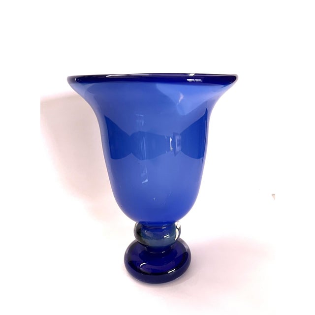 1980s Vintage Handblown Cobalt Blue Celery Stem Bowl For Sale - Image 5 of 9