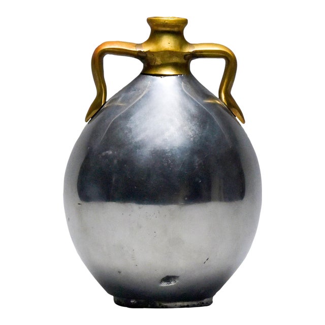 Spanish Brutalist Aluminum + Brass Jug Handled Vase Attrib to Alfonso Marquez For Sale