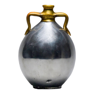 Spanish Brutalist Aluminum + Brass Jug Handled Vase Attrib to Alfonso Marquez
