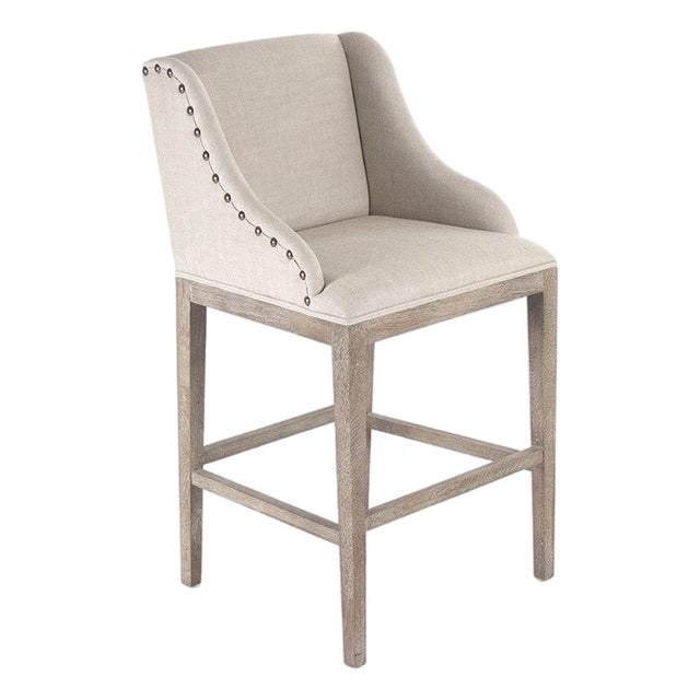 Connor Bar Stool - Natural Linen / Limed Grey Oak Frame For Sale