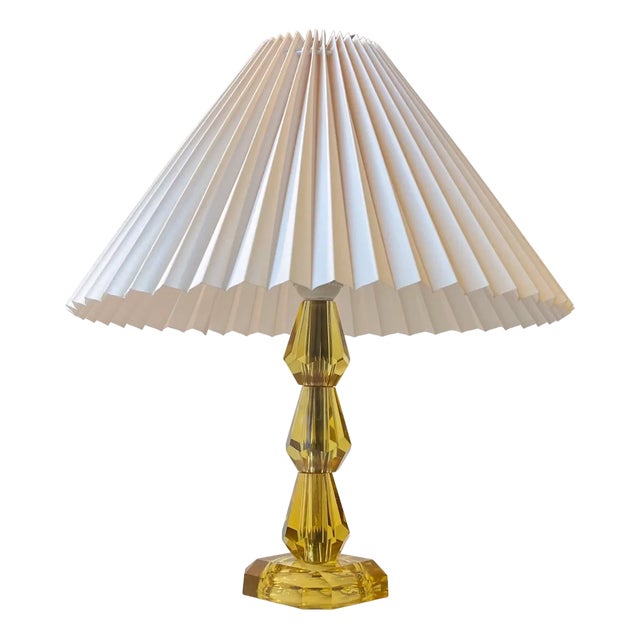 Swedish Modern Table Lamp in Yellow Crystal, 1970s For Sale