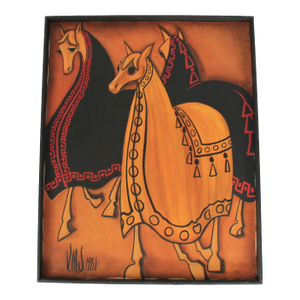 1980's Framed Painting With Adorned Horses