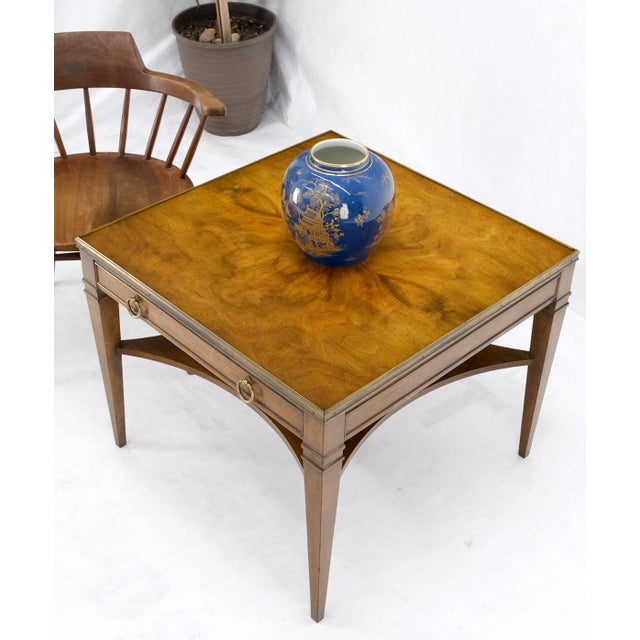 Brown Baker Burl Walnut Square Brass Gallery Top Drawer Side Lamp Table Night Stand For Sale - Image 8 of 18