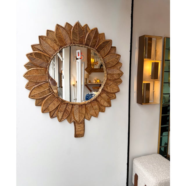 Sunflower model wall mirror bamboo, rattan raffia, wicker by the manufacture Vivai del Sud italian design. Original...