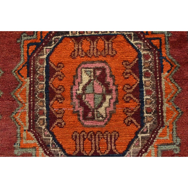 Red Caucasian Runner 4'3'' X 10'5'' Red Wool Semi-Antique Tribal Hand-Knotted Rug For Sale - Image 8 of 14