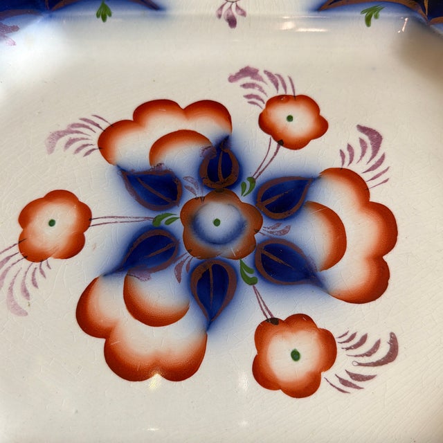 Antique Gaudy Welsh Crescent Pinwheel Flow Blue Large Platter, Circa 1840s For Sale - Image 6 of 12