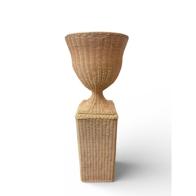 2020s Pair of Monumental Woven Rattan Urns on Pedestals For Sale - Image 5 of 10