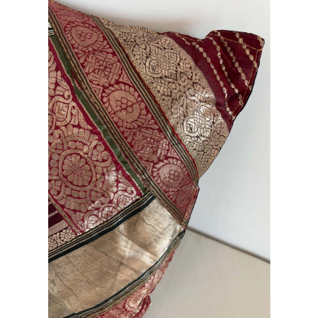 Late 20th Century One-of-a-Kind Indian Silk Sari Pillow, Metallic Zari Embroidery, 1980 For Sale - Image 5 of 10