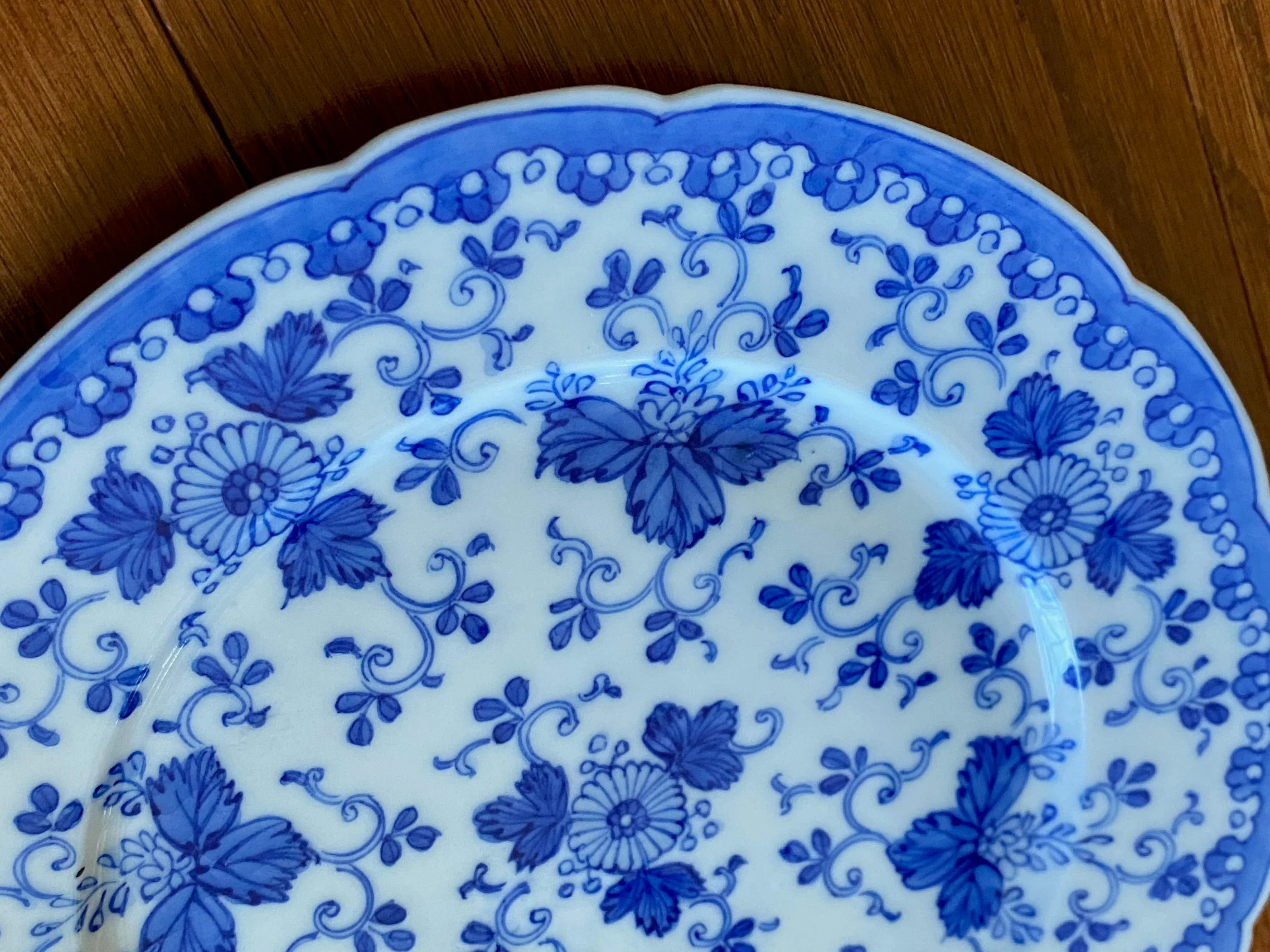 1940s Japanese Handpainted Blue and White Signed Porcelain Plate