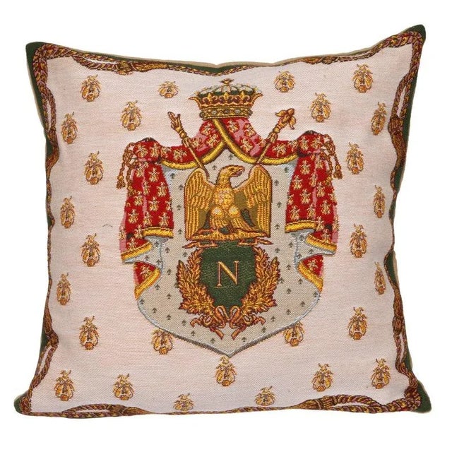 Early 21st Century French Napoleon Crest Coat of Arms W/Napoleonic Bees and Eagle Pillow 18" Square For Sale - Image 5 of 7